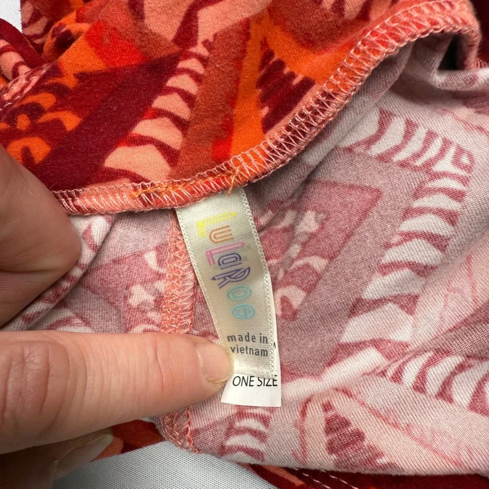 LuLaRoe One‎ Size Leggings Geometric Print Burgundy Orange Women Retro Bohemian - Picture 8 of 9